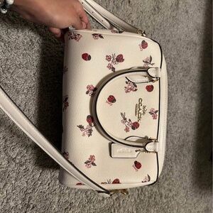 Coach Cream and Red Crossbody Bag with Floral Design